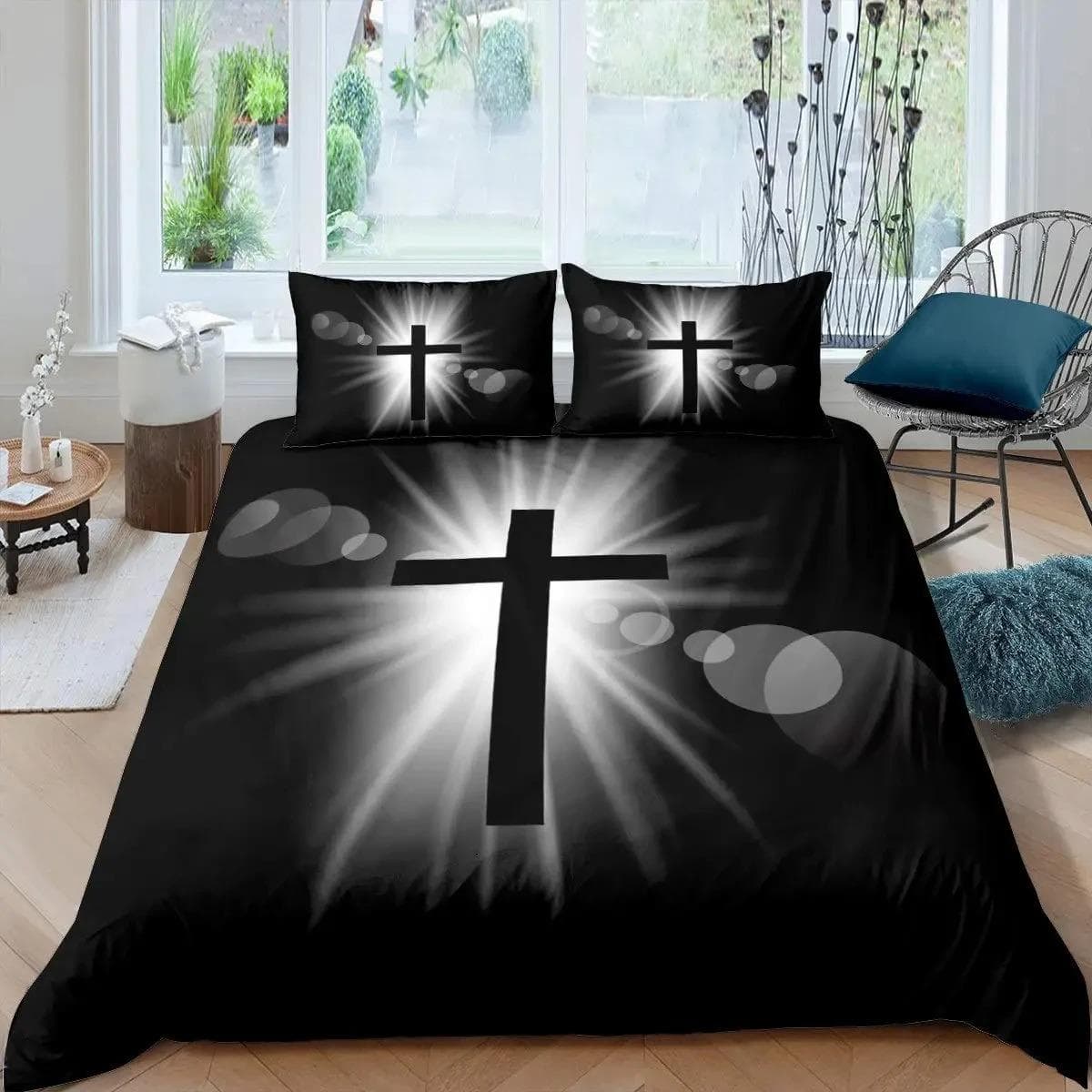 Christian Cross Jesus Duvet Cover Set Faith Over Fear Bedding Set 3D All Over Religion Comforter Cover Set Quilt Cover King Size US Full 200x230cm