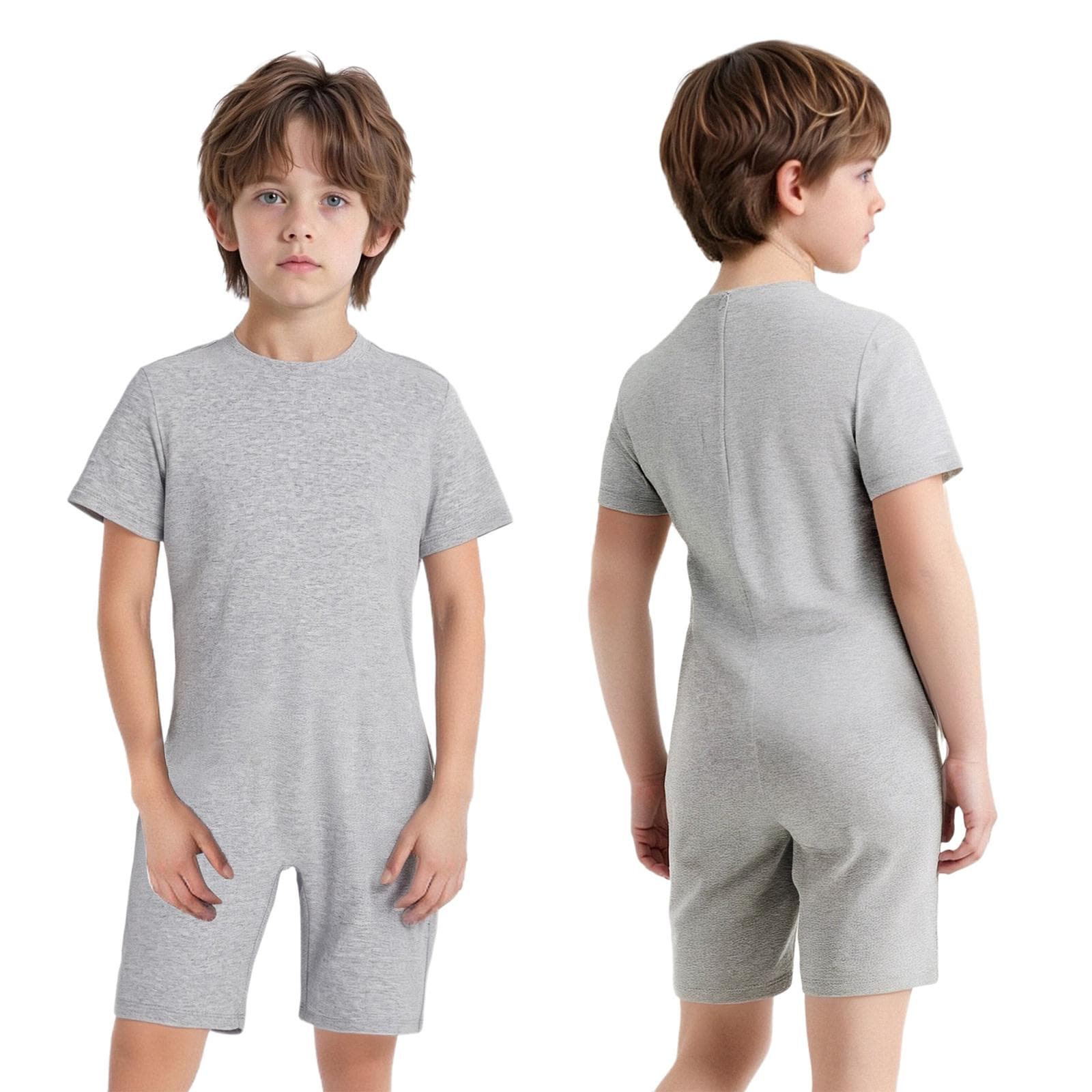 Special Needs Adaptive Clothing for Children Girls Boys Anti-Strip Romper Short Sleeve Zip Back Jumpsuit 9-10 Years grey