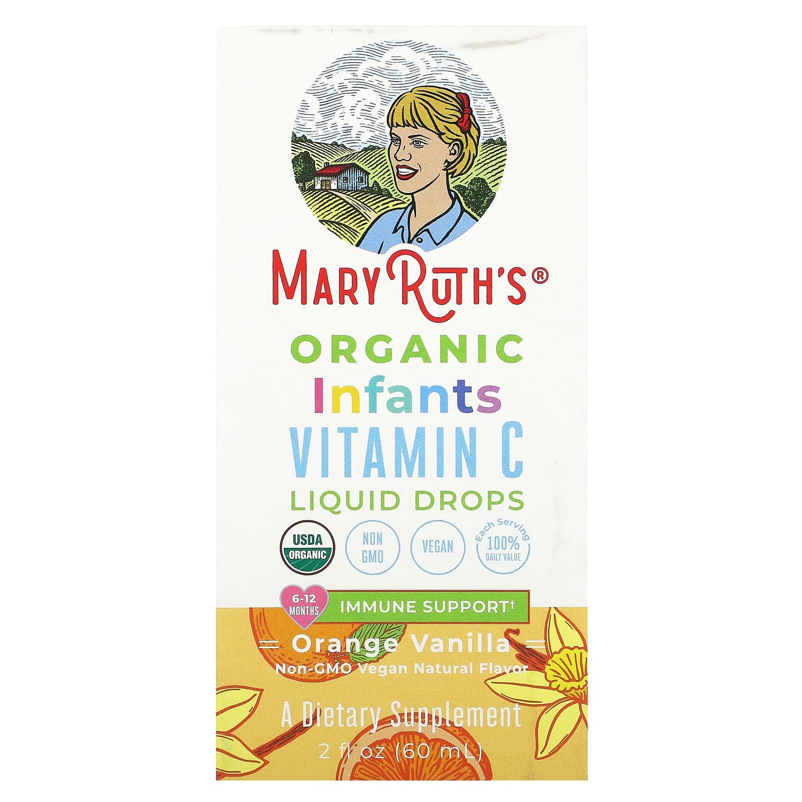 MaryRuth's, Vitamin C Liquid Drops for Infants, 0-12 months, Orange + Vanilla, 60 ml (2 fl oz)