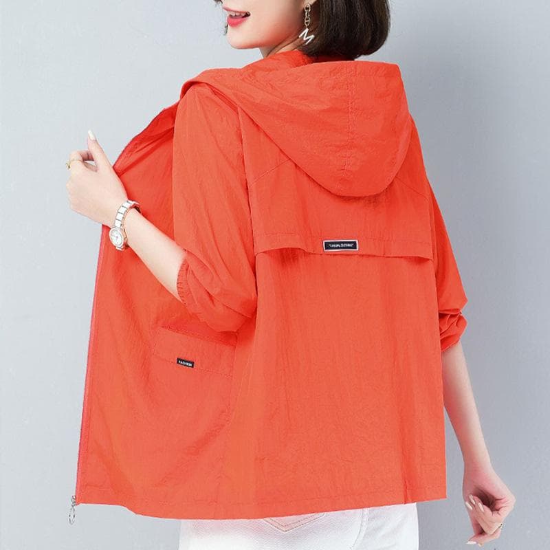 Women's Jacket Plus Size Summer Short Hooded Casual Jacket Outdoor Windproof Jacket 4XL orange