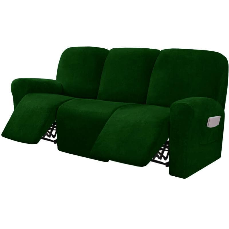 Ultimate Decor 8-Pieces Recliner Sofa Covers Velvet Stretch Reclining Couch Covers for 3 Cushion Reclining Sofa Slipcovers 3-Seat dark cyan