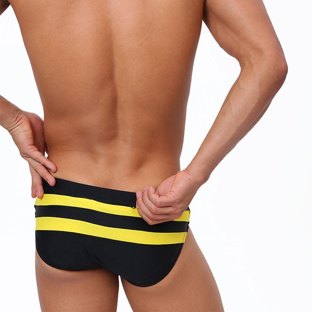 UXH Brand Men SwimBriefs Low Waist Zipper can open Swimwear Beach Wear Tanning Surfing XXL black