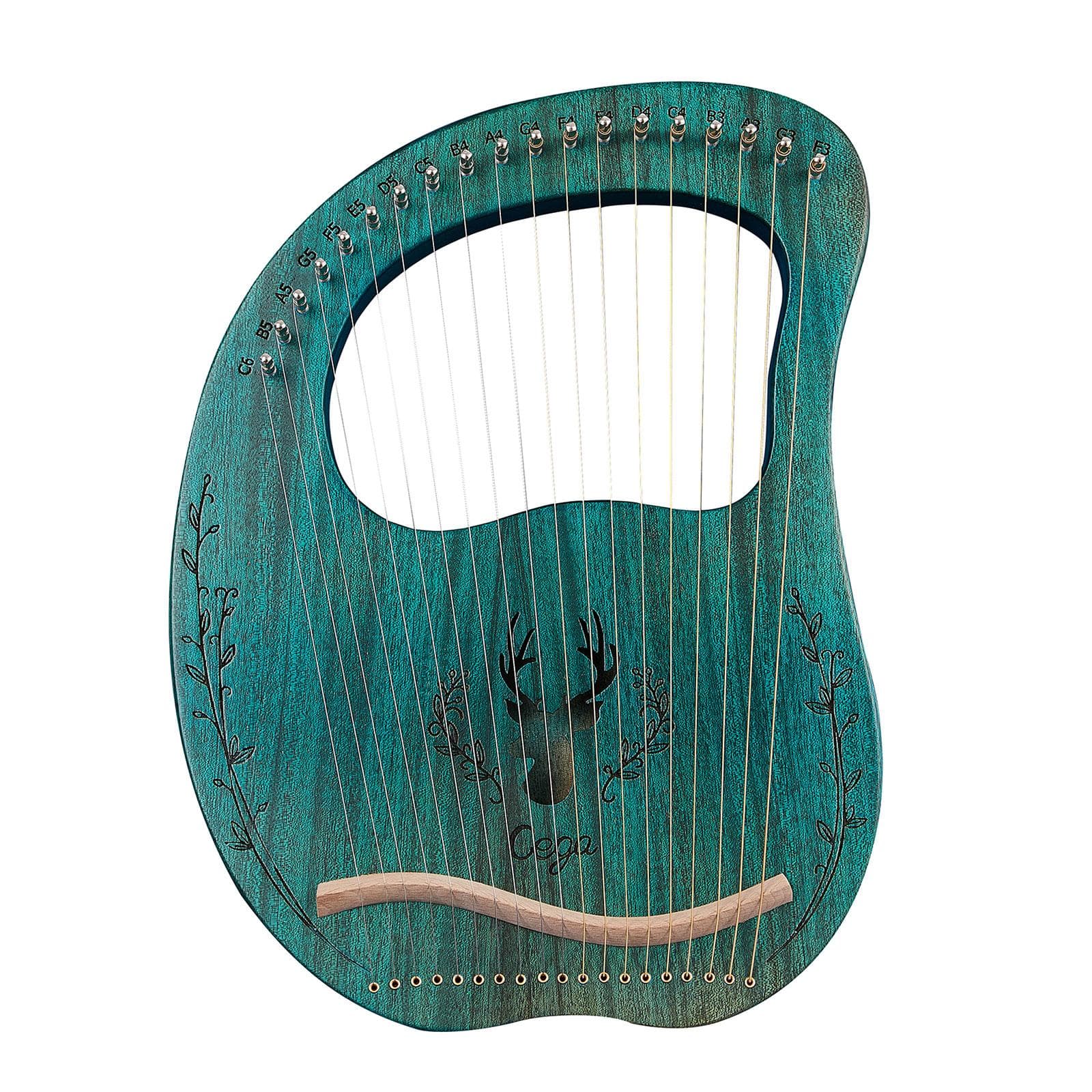 19-String Wooden Lyre Harp Resonance Box String Instrument with Tuning Wrench 3pcs Picks blue