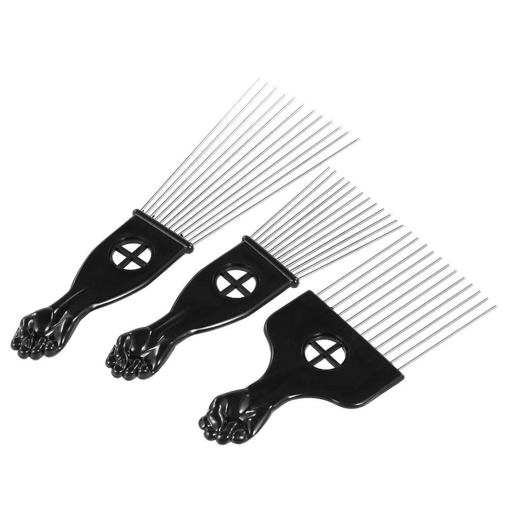 Bestauty 3Pcs Metal Afro Comb African American Pick Comb Hair Brush Hairdressing Styling Tool Black