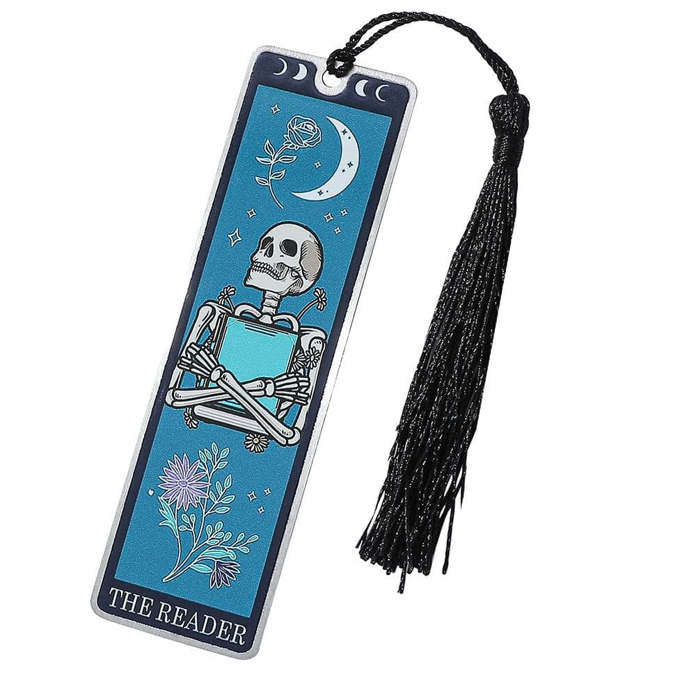 Colorful Skeleton The Reader Stainless Steel Tassel Bookmark, a birthday and Christmas reading gift for book fans, lovers, and f