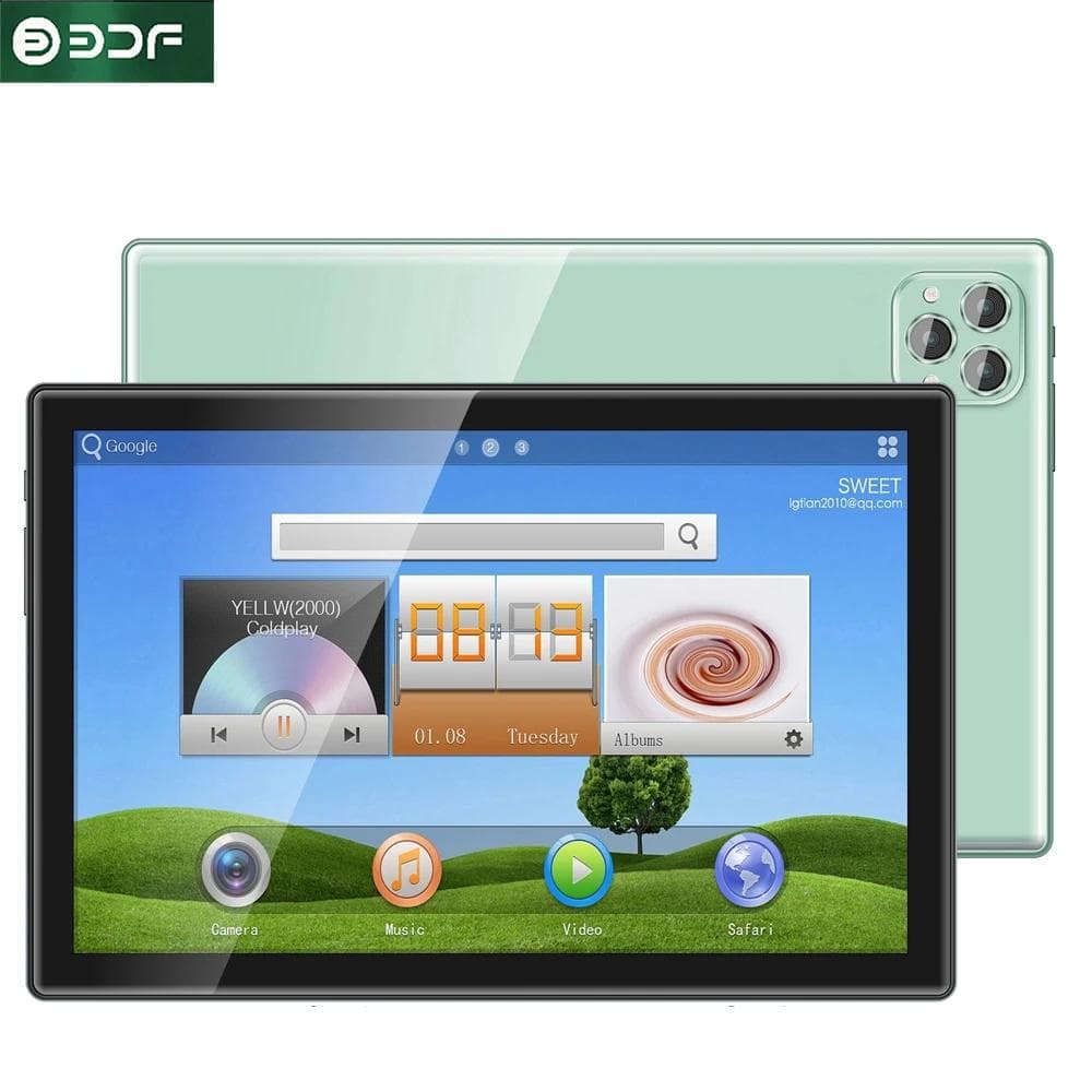 BDF New 10.1 inch Tempering Glass Tablet Octa Core 8GB RAM 256GB ROM Android 12 Google Play Dual 4G LTE Phone Call Tablet PC Add Keyboard green