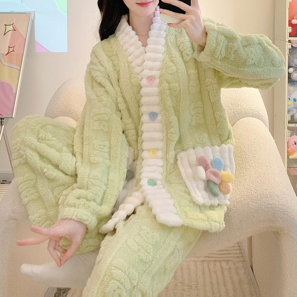 Women Warm Pajamas Sets Winter Thick Winter Coral Fleece Sleepwear Flannel Plus Size Pyjamas Night Wear Home Clothes 6XL