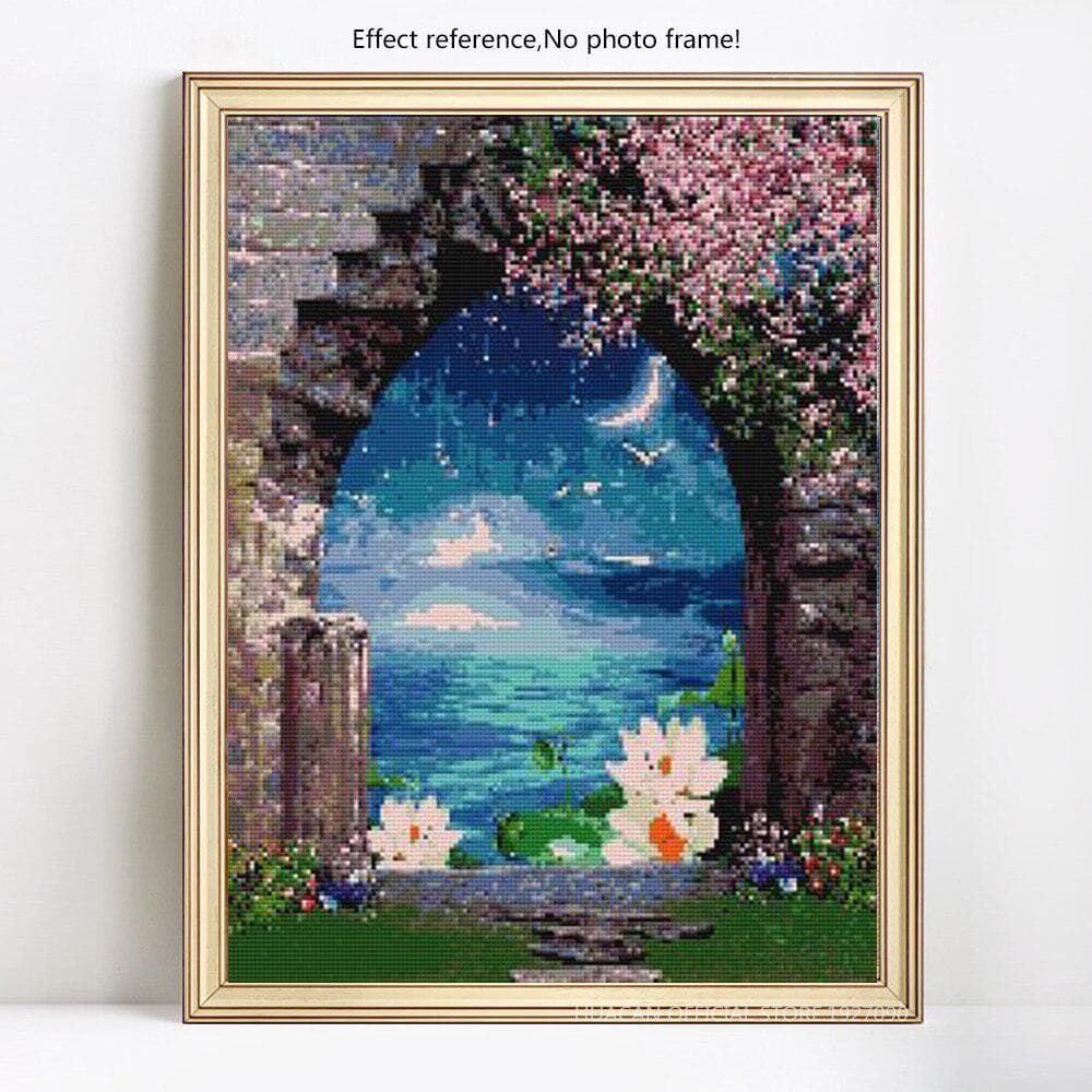 Cross Stitch Rhinestones Flower Moon Diamond Mosaic 5D DIY Diamond Painting Embroidery 20X30CM