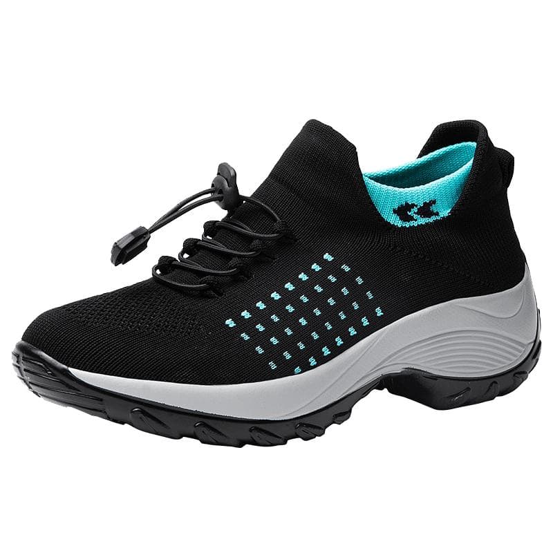 Women Orthopedic Stretch Cushion Shoes Comfy Cloud Pro Breathe Mesh Sock Fashion Sneakers Antiskid Wedge Running Footwear 38 black/blue
