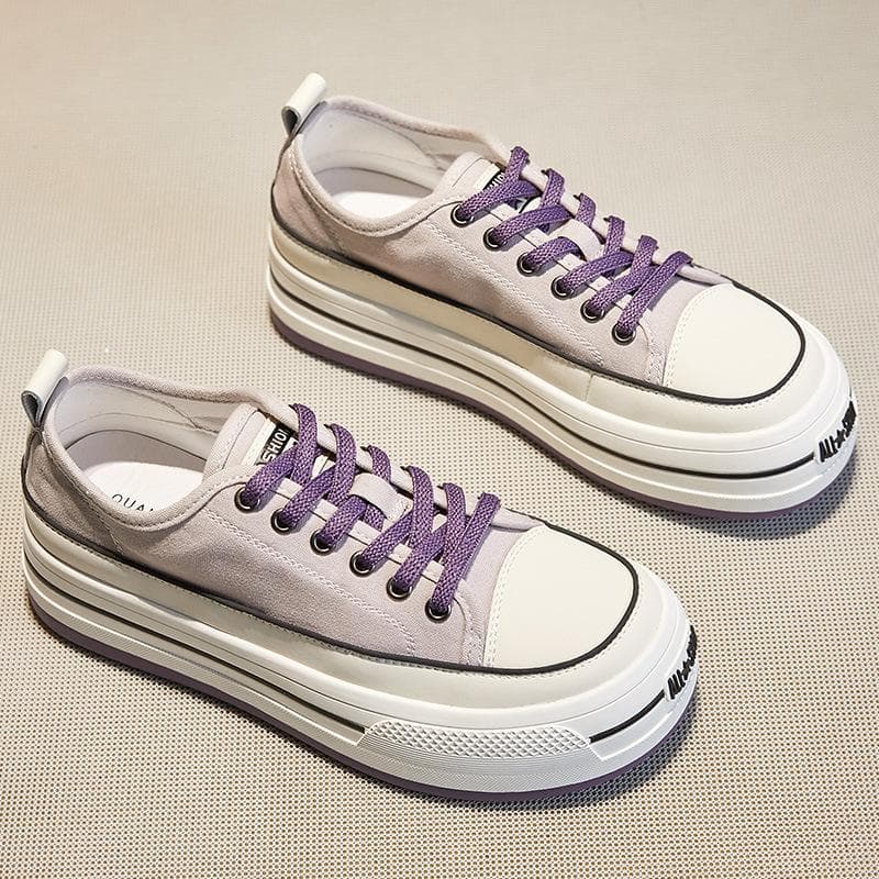 Canvas Shoes Women's Summer New Plate Shoes Thick Bottom Increased All-match Casual Lace-up Small White Shoes 40 purple