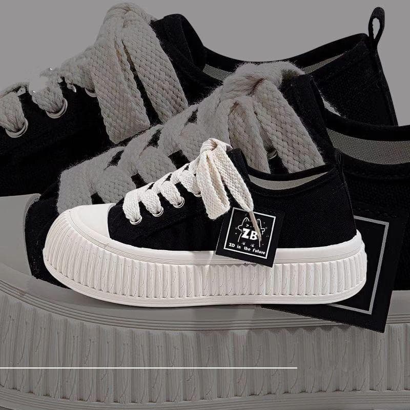 Women Single Shoes Spring Summer Platform Student Flats Female Canvas Shoes 37 black
