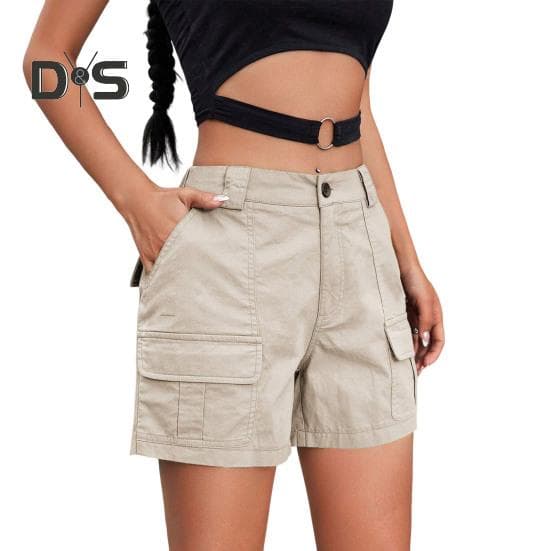 Women's Cargo Shorts Casual Knee Length Bermuda Cargo Shorts with Pockets Summer Baggy Wide Leg Hiking Outfits L apricot