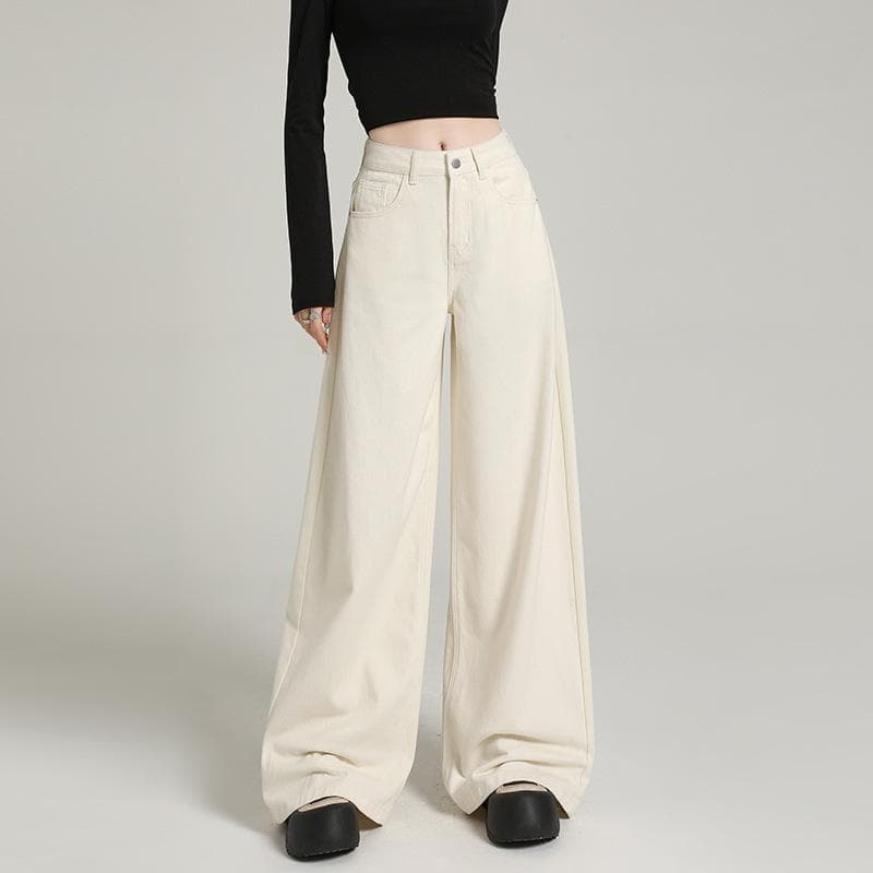 Super Soft Gauze Wide-leg Pants for Women In Autumn Soft Denim Drooping Floor Pants American Wide-leg Jeans for Women In Autumn High Street High Waist 2XL