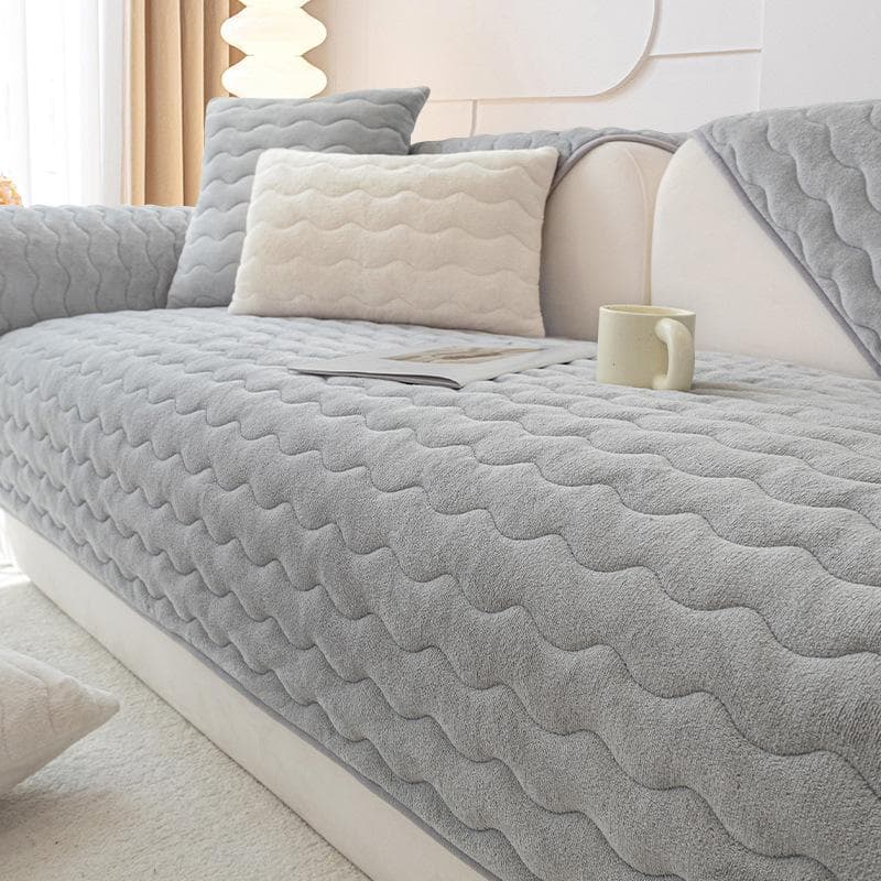 Solid Color Sofa Mat Winter Thicken Milk Velvet Cushion Modern Curved Wave Pattern Anti Slip Sofa Cover Skin Friendly Couch Mat 70x70cm 1pcs