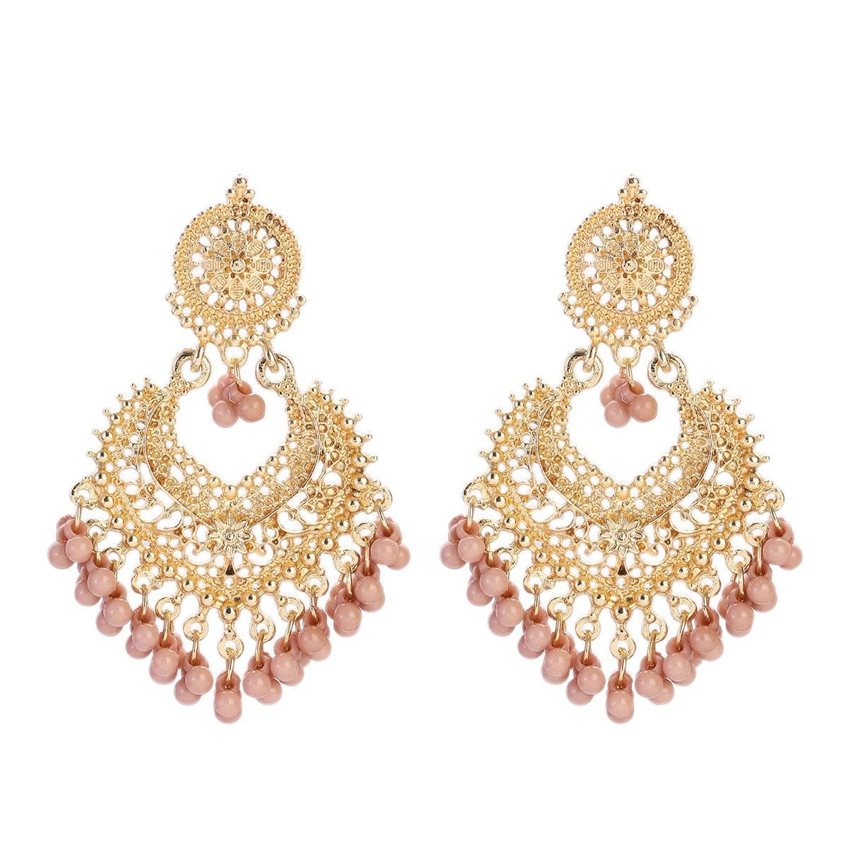 Boho Vintage Heart Shape Dangle Earrings for Women Ethnic Indian Flower Tassel Wedding Jewelry Accessories
