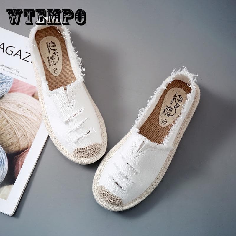 Women Flats Shoes Slip on Ladies Canvas Lazy Loafers Breathable Espadrilles Spring Autumn Footwear 35 beige