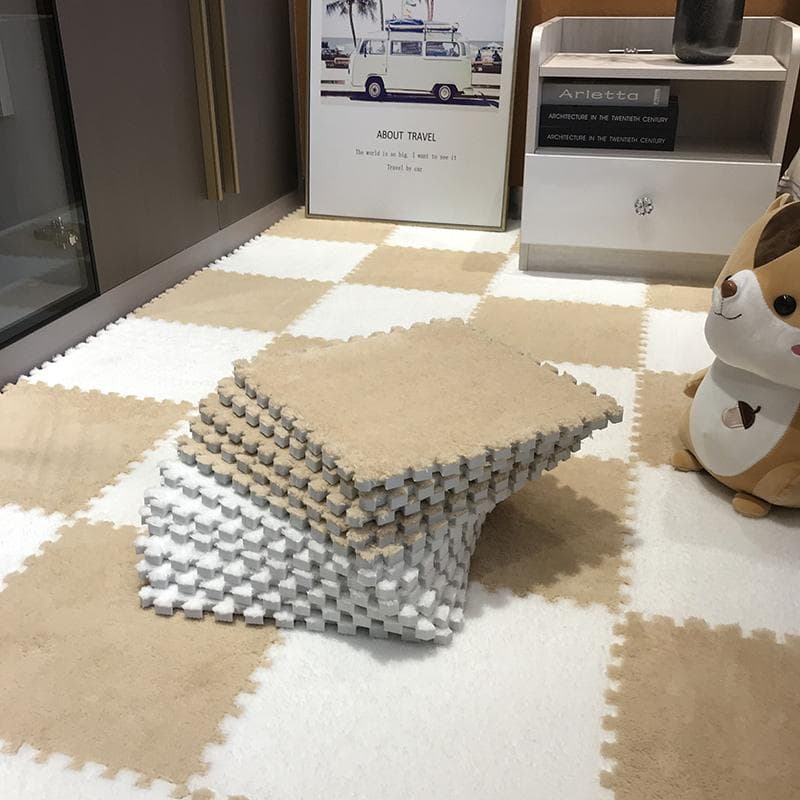 20Pcs Soft Plush Kids Carpet Baby Play Mat Children's Rugs Toys EVA Foam Children's Mat Puzzle Interlock Floor Mats 30*30 CM 10pcs beige/white
