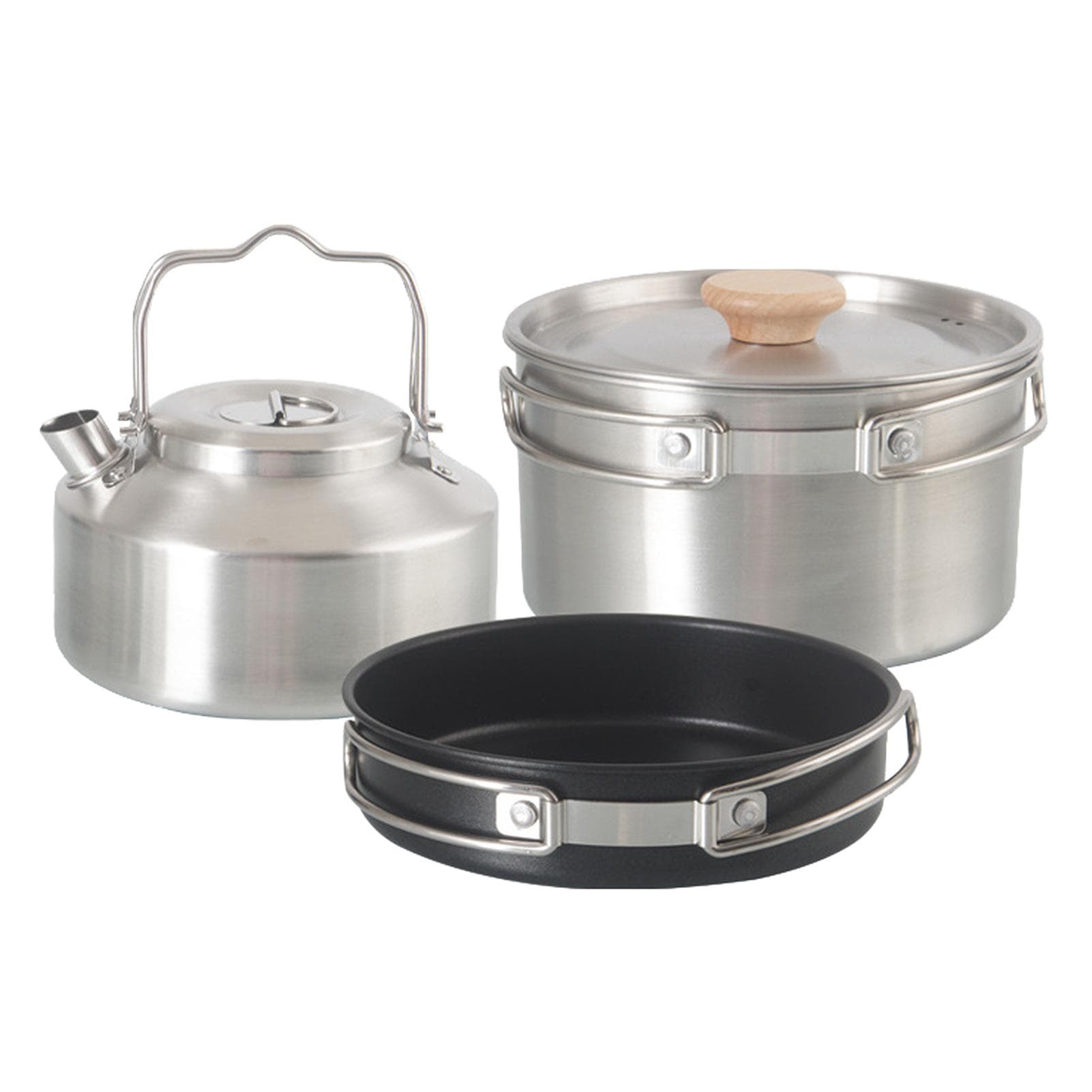 Camping Cookware Set Foldable Backpacking Camping Pots and Pans with Kettle silver