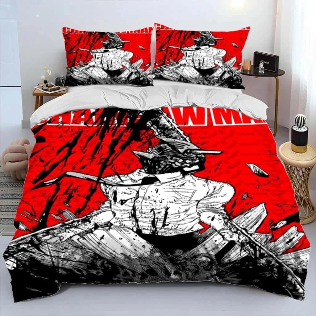3D Anime Chainsaw Man Denji Cartoon Comforter Bedding Set,Duvet Cover Bed Set Quilt Cover Pillowcase,king Queen Size Bedding Set AU Single 140x210cm