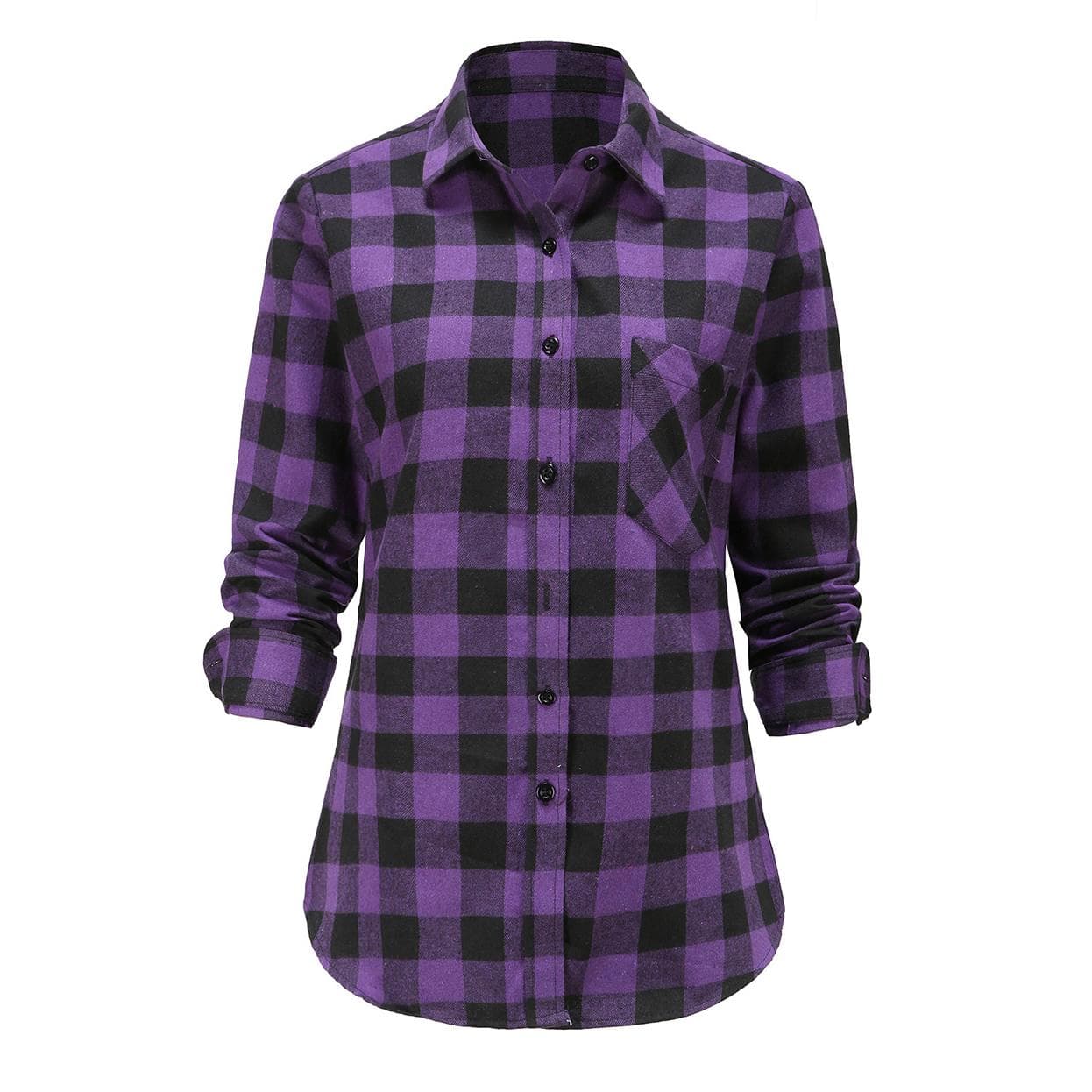 Dioufond Women Plaid Flannel Shirt Long Sleeve Flannel Plaid Tops XL purple