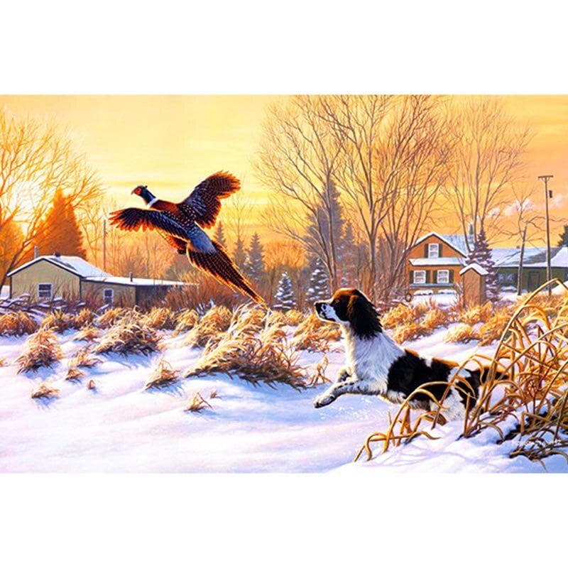 Round Diamond Goose and Dog Needlework Diamond Painting Cross Stitch Pasted Painting Home Decor 20X30CM