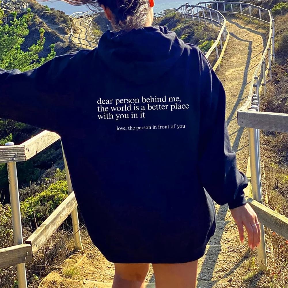 Dear Person Behind Me Hoodie Funny Dear Person Behind Me Positive Quotes Aesthetic Pullover Trendy Mental Health Be Kind Hoodies XL navy blue