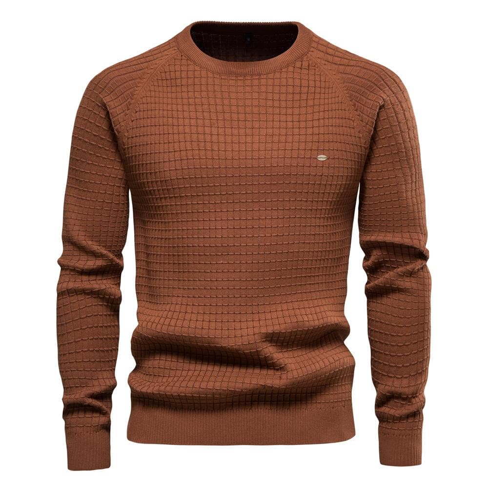 AIOPESON Cotton Men's Sweater 2022 New Winter Autumn Soild Plaid O-neck Pullover Male Quality Sweaters For Men Fashion Clothing USA XL 80-90 kg coffee