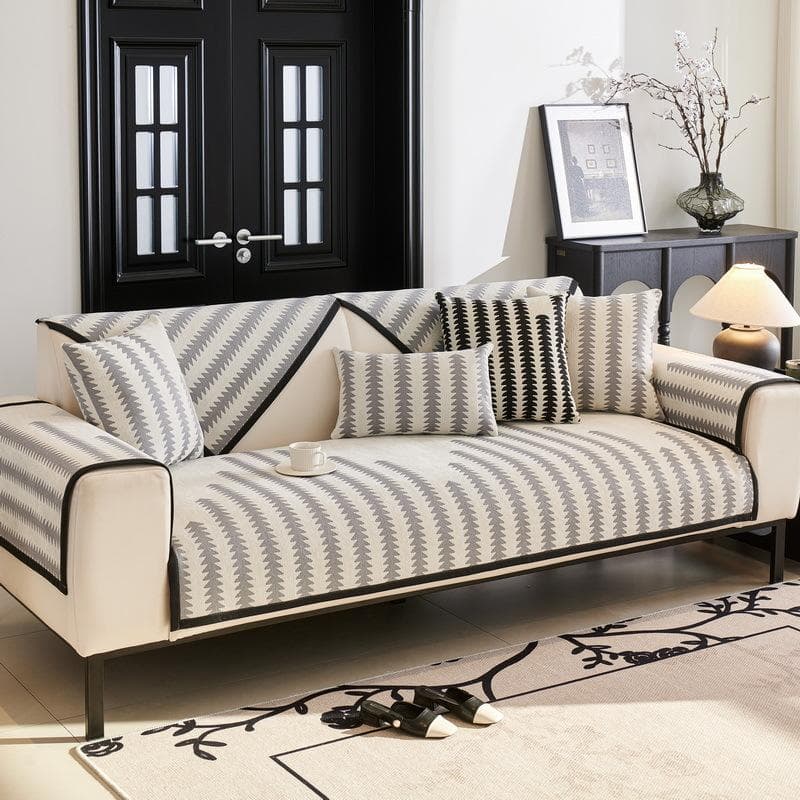 Geometry Striped Chenille Sofa Cushion Non-Slip Cushion Cover Sofa Towel Universal 1/2/3/4 Seater L-type Sofa Protection Cover 70x70cm 1pcs