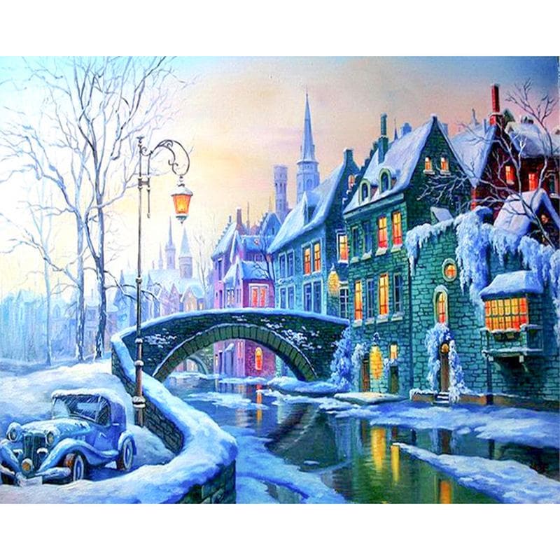 Diamond Painting Snow Cover House & Bridge Embroidery Rhinestone Icon Cross Stitch Crafts Home Decor 20X30CM