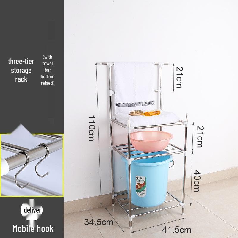 Stainless Steel Multi-Layer Floor-Standing Rack for Kitchen and Bathroom Basin and Pot Storage