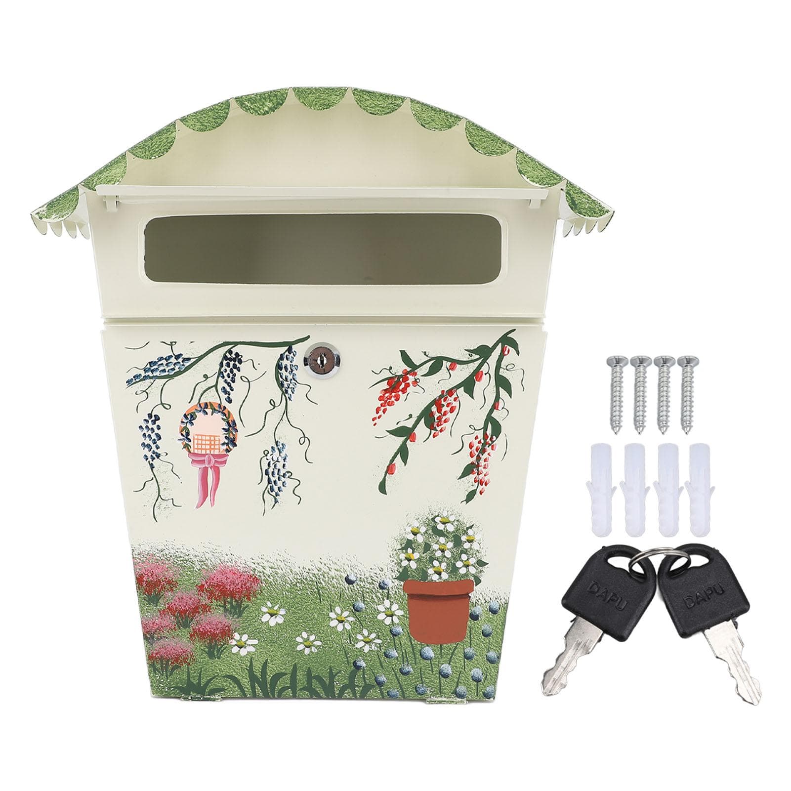 Vintage Post Box with Lock Key Antique Style Mailbox for Outdoor Indoor Home Desktop Decoration