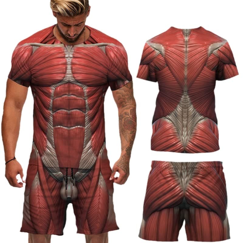 Human Body Muscle 3D Print T-Shirts Shorts Sets Men's Tracksuits Oversized Short Sleeve T Shirt Pants Set Man Suits Clothing S