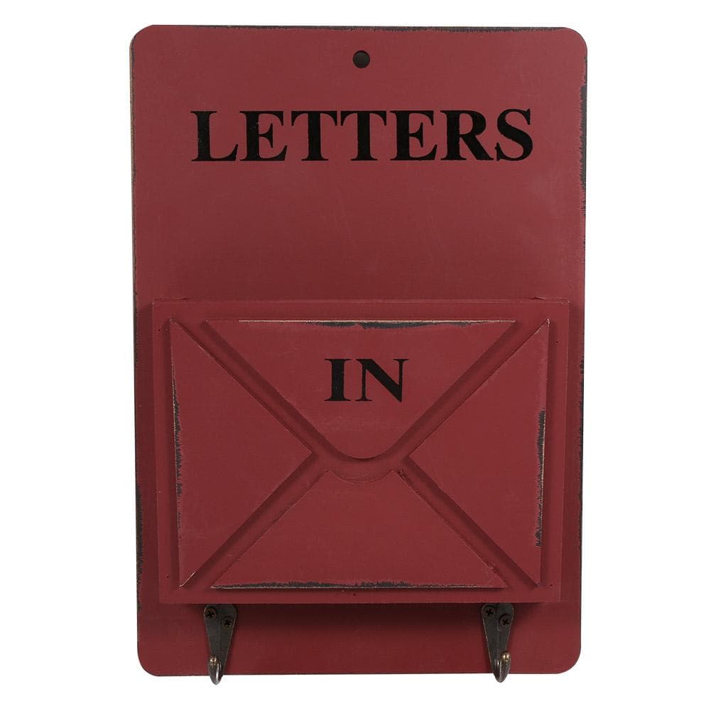 Wood Mail Letter Rack Key Holder Wall Storage Creative Home Decoration with Hook Hanger Red