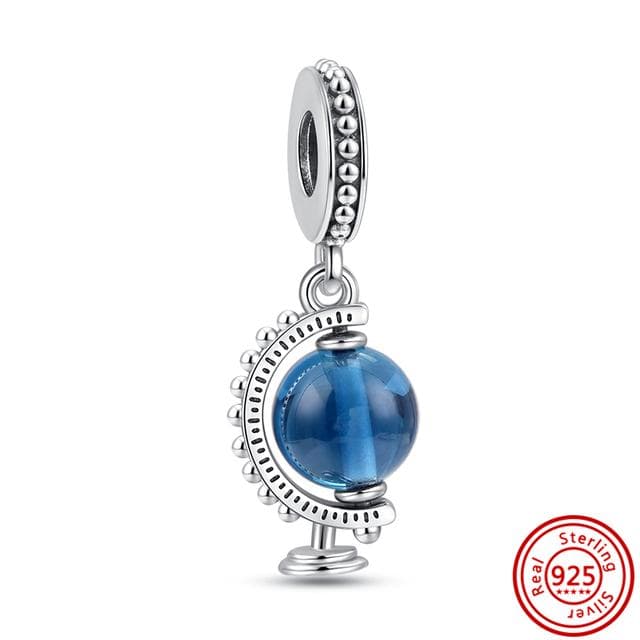 925 Solid Silver Globe Galaxy Journey Astronaut Moon Star Pendant Murano Glass Beads Fit Bracelet Women Jewelry