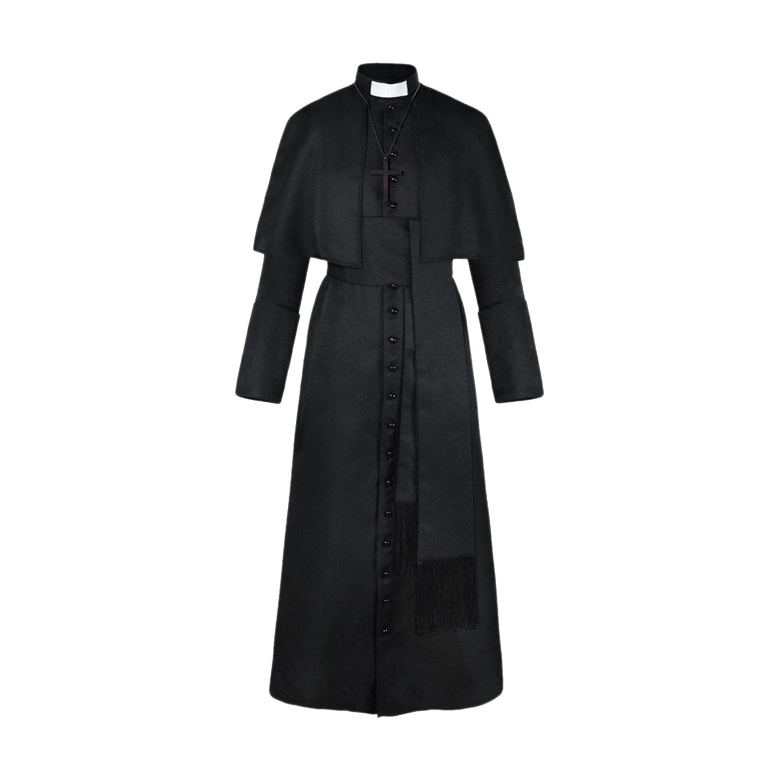 Halloween Priest Costume With Cross Necklace Unisex Solid Long Father Vicar Fancy Dress M black