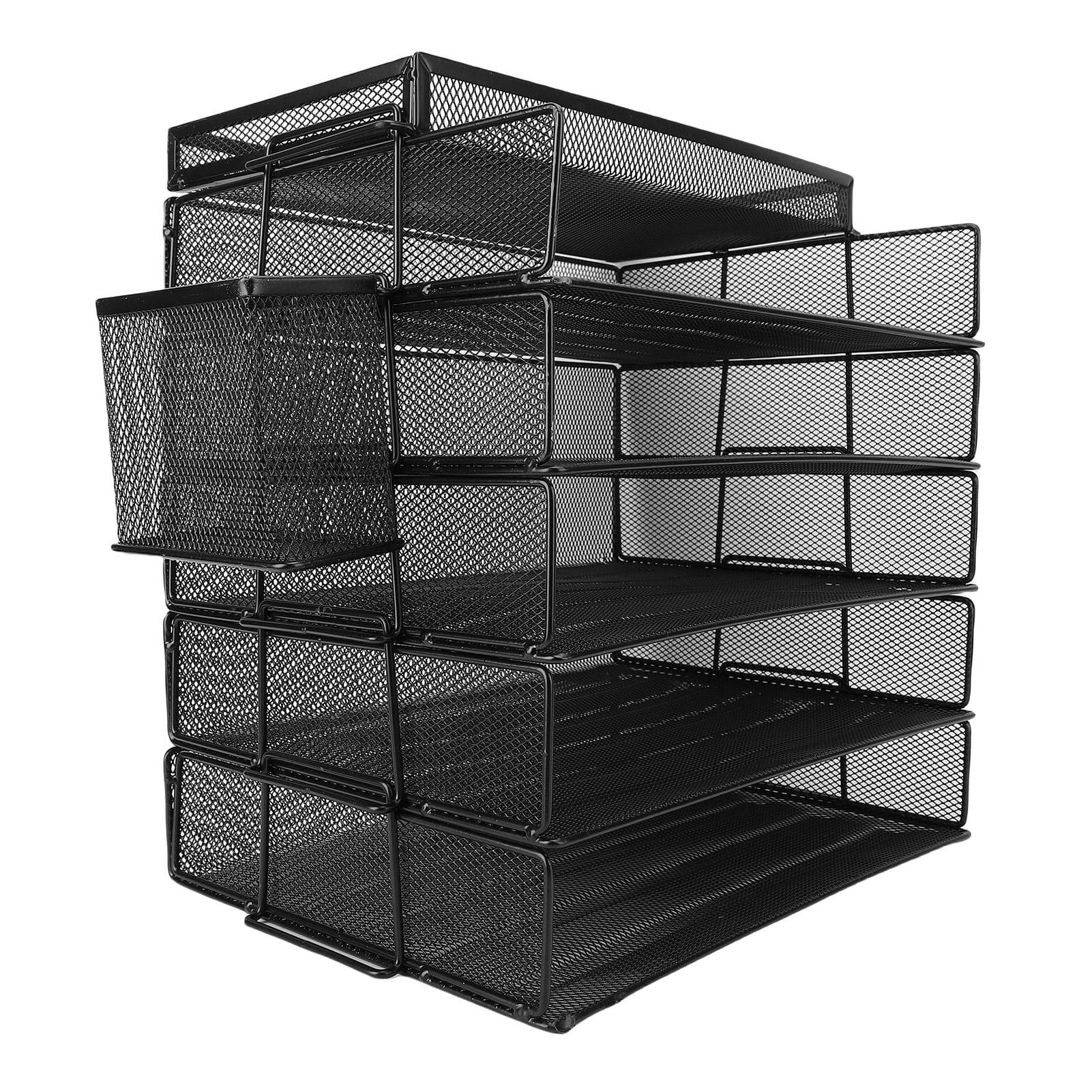 5 Tray Paper Organizer 5 Tier Letter Storage Mesh Desk File Sorter with Top Box Pen Container for