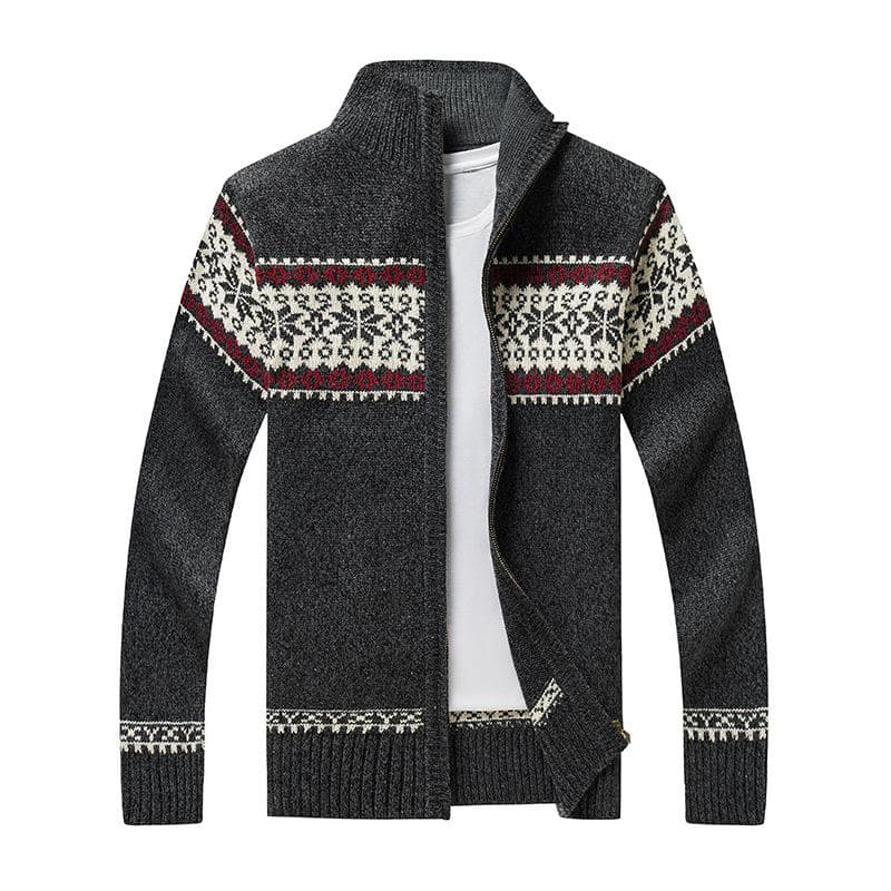 Men's Velvet Knitted Cardigan Autumn and Winter Wool Cardigan Casual Thicken Warm Fleece Coat XL black