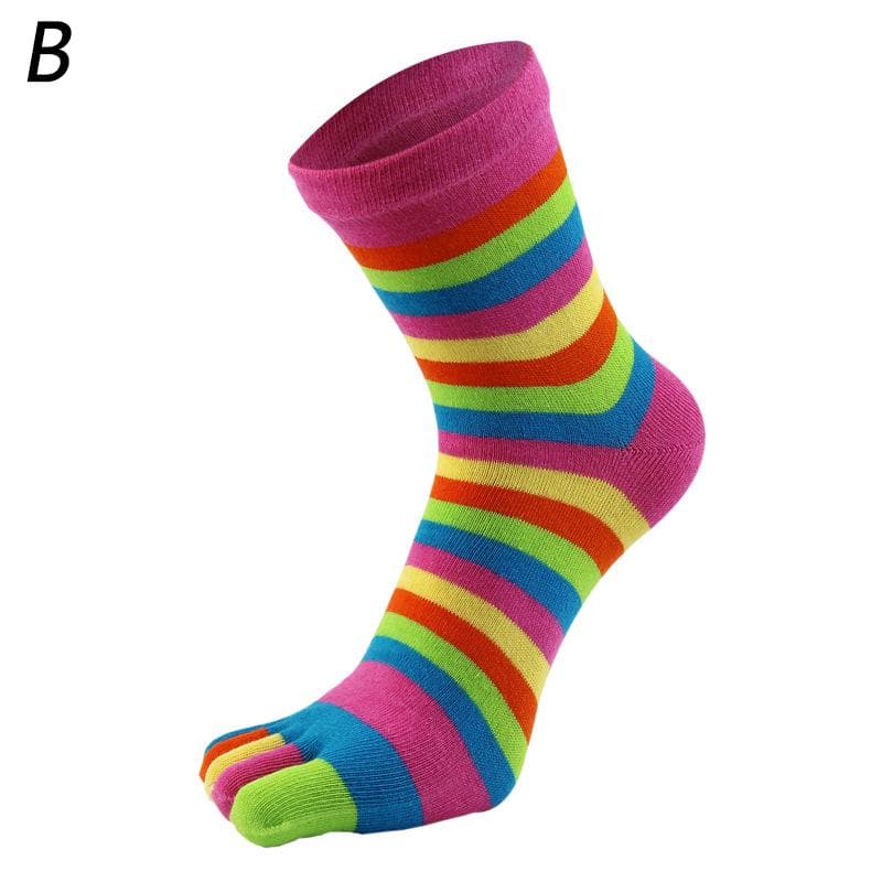 Leisure Colorful Striped Cotton Women Five Finger Toe Socks Rainbow Socks Men Cute Breathable pink