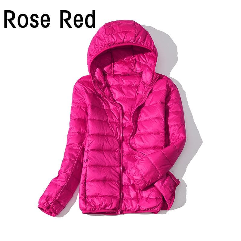 Women Warm Windproof 90% White Duck Down Jacket Coat Hooded Winter Autumn Casual 5XL rose red