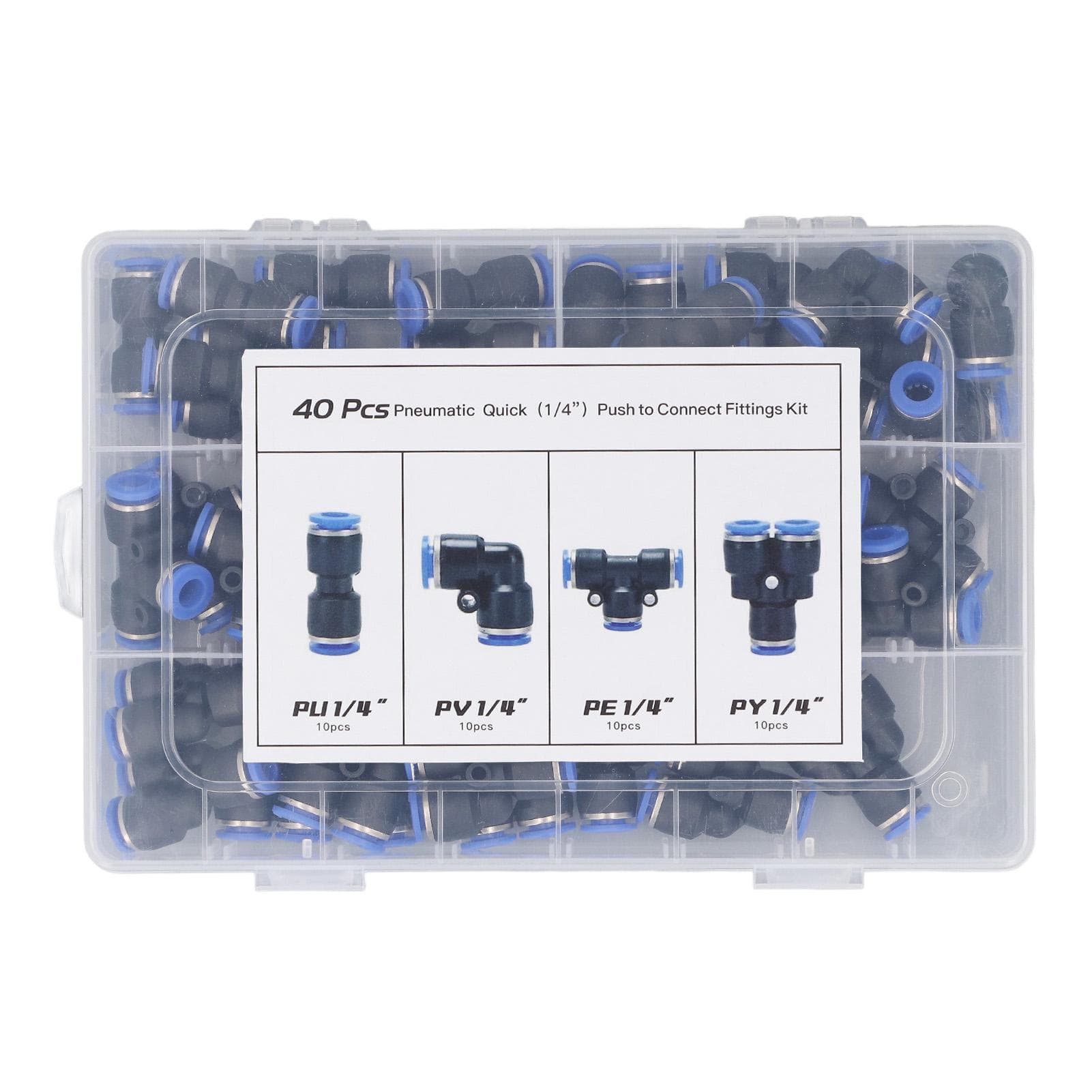 40 Pieces 14 Inch Pneumatic Fitting Kit Push to Connect Splitter Tee Elbow Straight Connectors for