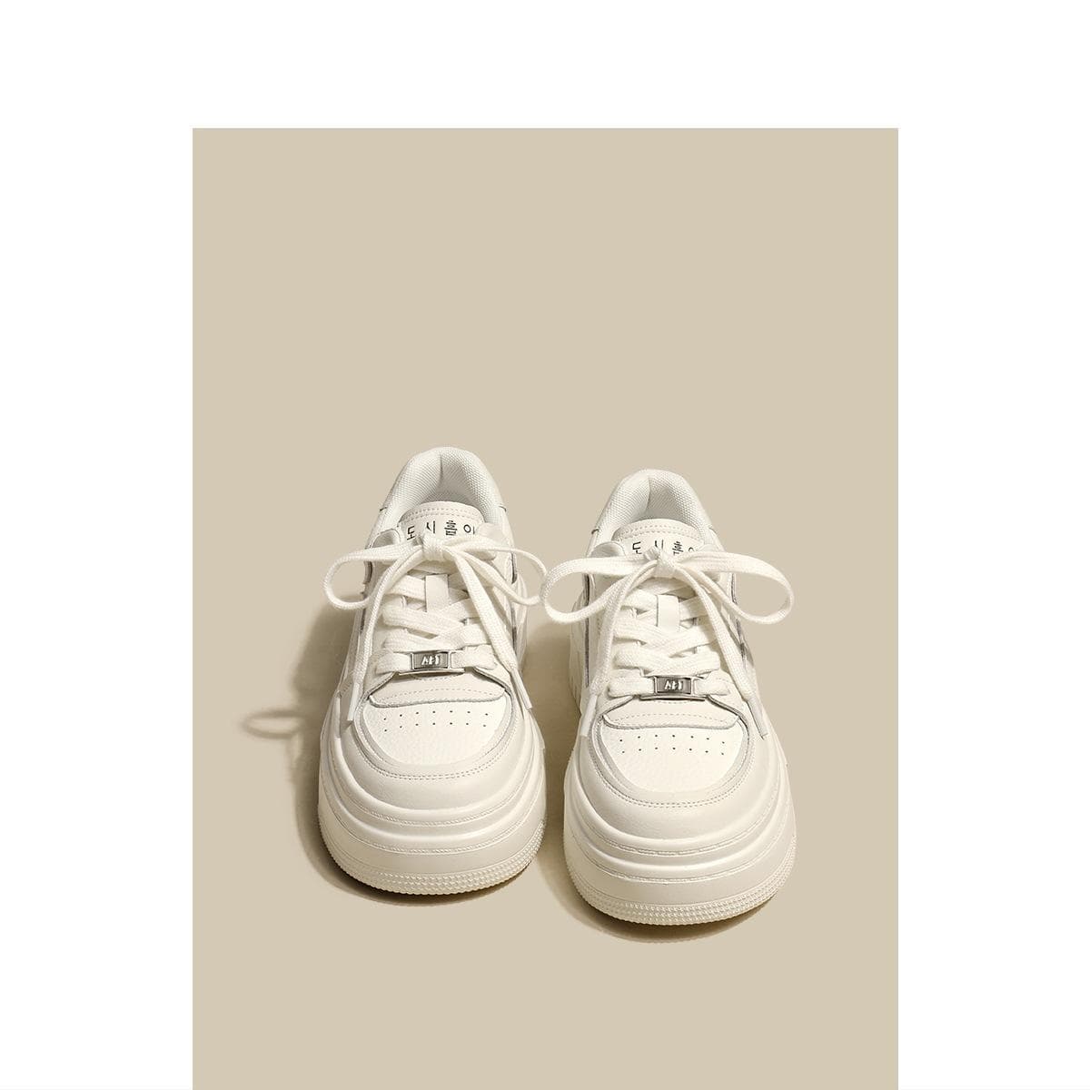 Spring New Skateboard Shoes College Wind Thick Bottom Increased Niche Versatile Sports Casual White Shoes Women 40 beige