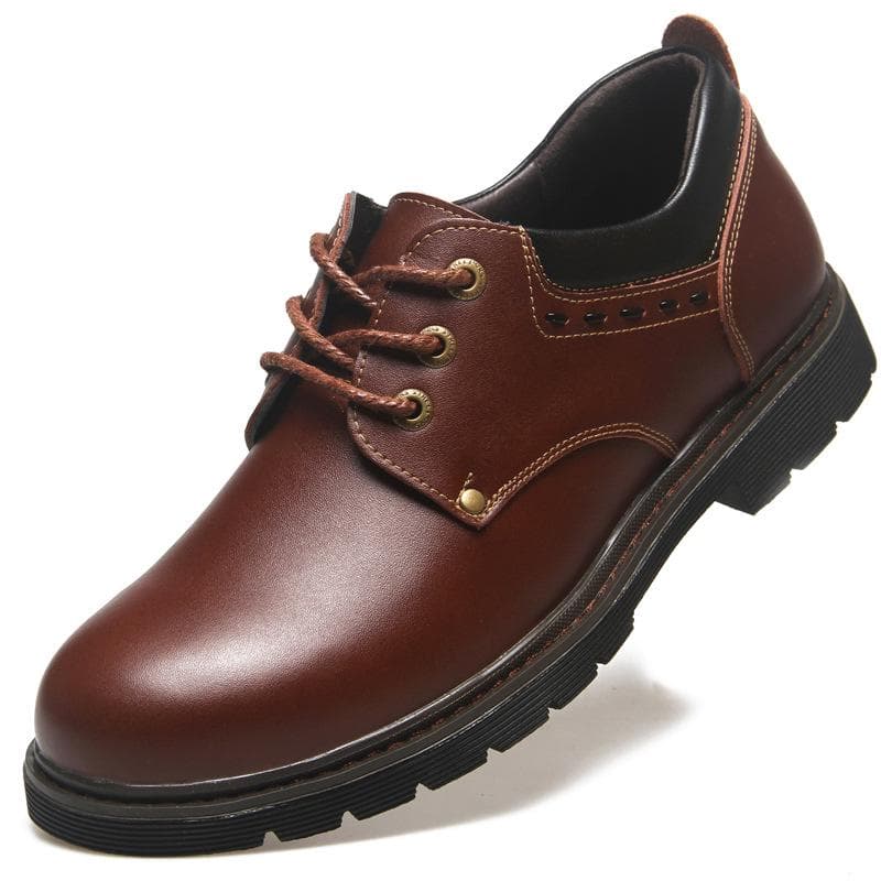 Young Men's Tooling Shoes Trendy Shoes Big Head Leather Shoes Men's Low Top Martin Shoes British Fashion Leather Casual Shoes 40 brown