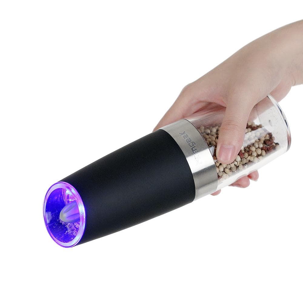 Homgeek Portable Automatic Electric Gravity Pepper Grinder Blue LED Light Salt Mill Muller BPA Free
