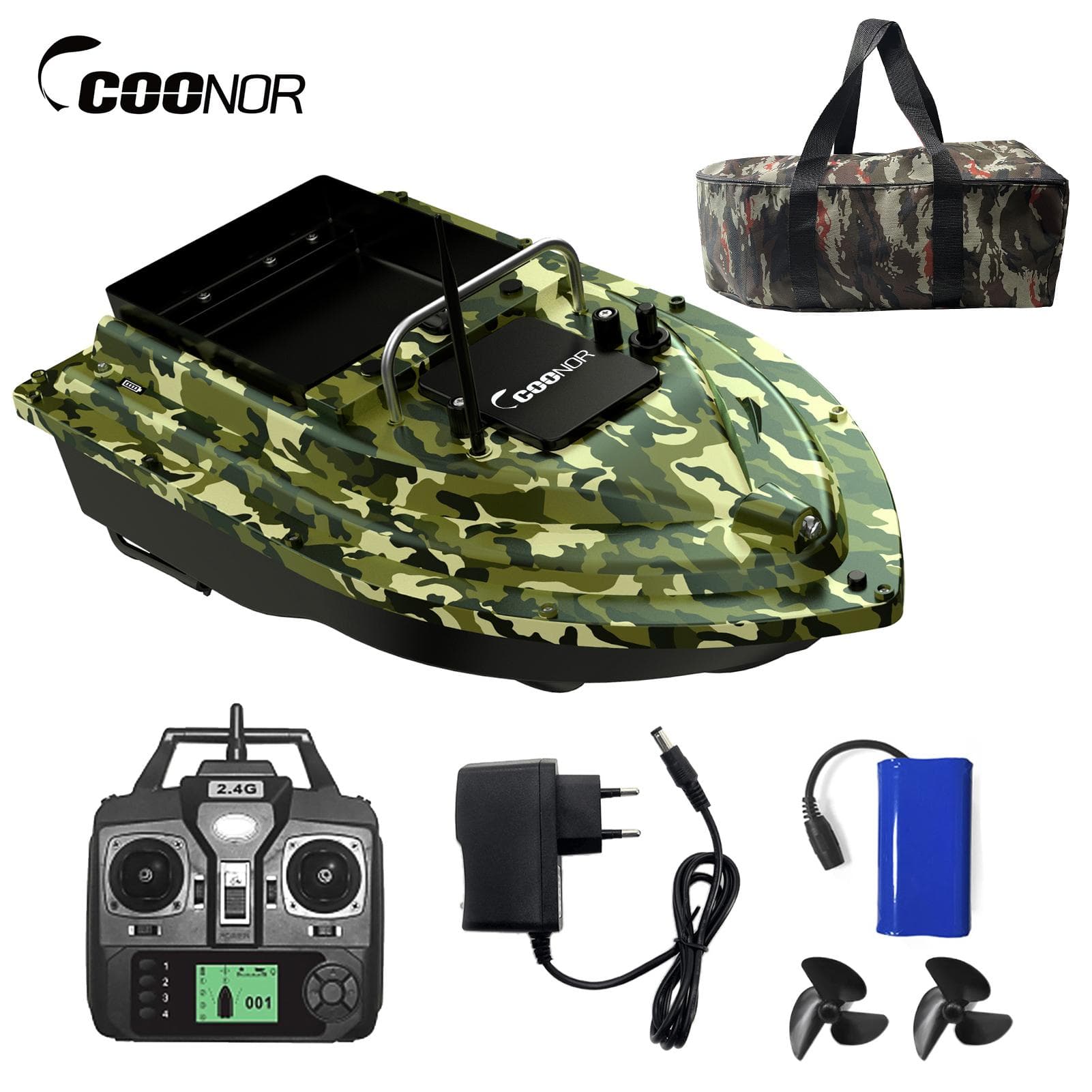 GPS Fishing Bait Boat with Large Bait Container Automatic Bait Boat with 400-500M Remote Range With 1 Rechargeable Battery camouflage
