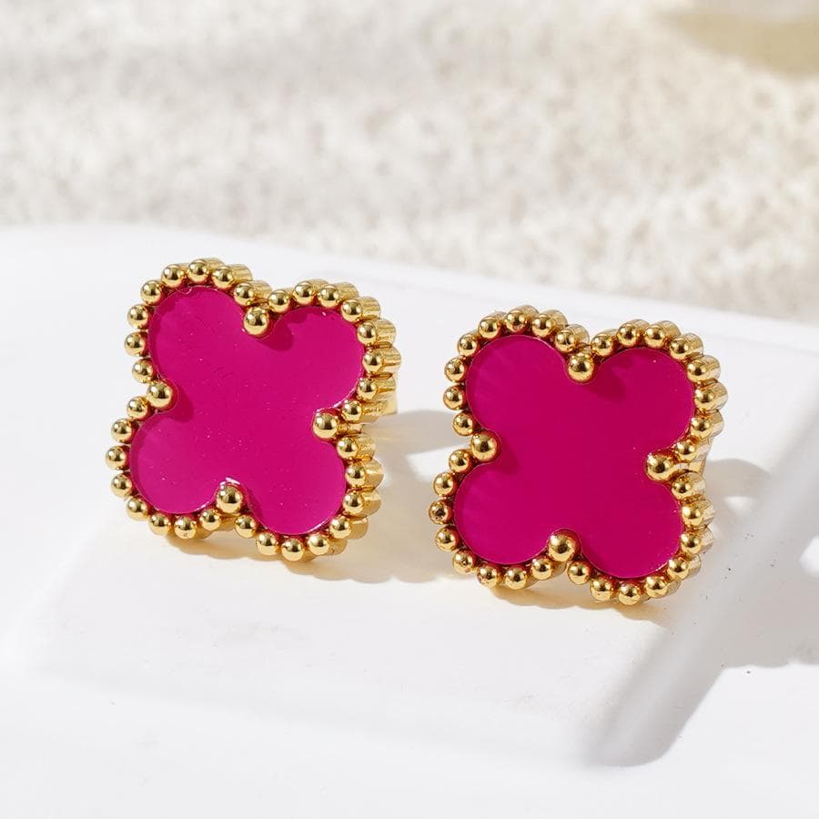 Fashion 18k Titanium Steel Four-Leaf Clover Earrings Female Simple Shell Light Luxury Senior Sense Of Earrings Personality Earrings