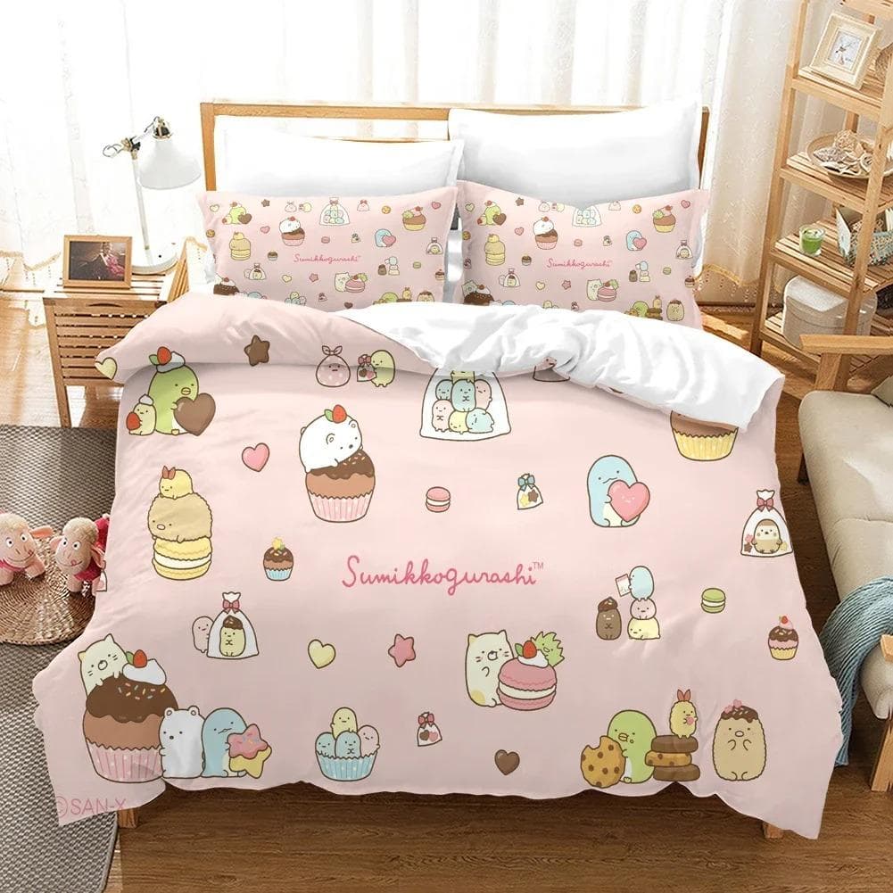 3D Printed Sumikko Gurashi Pattern Comforter Cover with Pillow Cover Bedding Set Single Double Twin Full Queen King Size Bed Set 70x133cm 2pcs