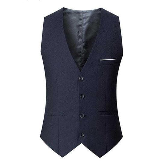 Men Suit Vest V-Neck Sleeveless Single Breasted Slim Fit Business Waistcoat Solid 3XL navy blue