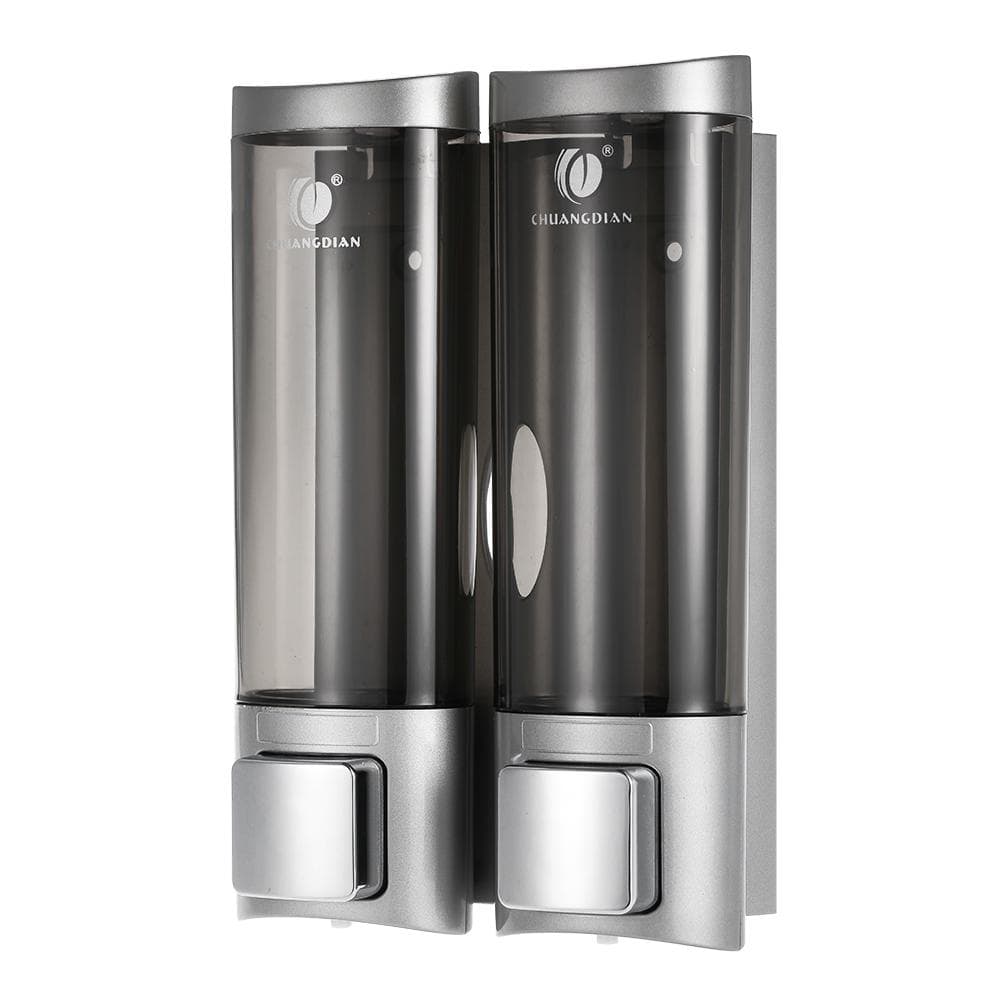 Manual Hand Soap Dispenser Wall Mount Double Liquid Shampoo Shower Gel Dispenser for Hotel 200mlx2 silver