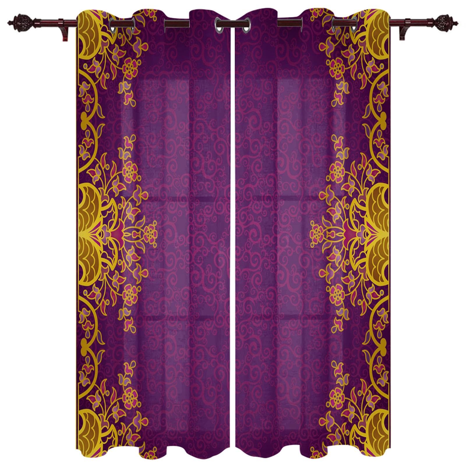Baroque Golden Flower Leaves Gorgeous Window Curtains Scenic Curtains for Living Room Decorative Items Living Room 135W x 160H(cm)