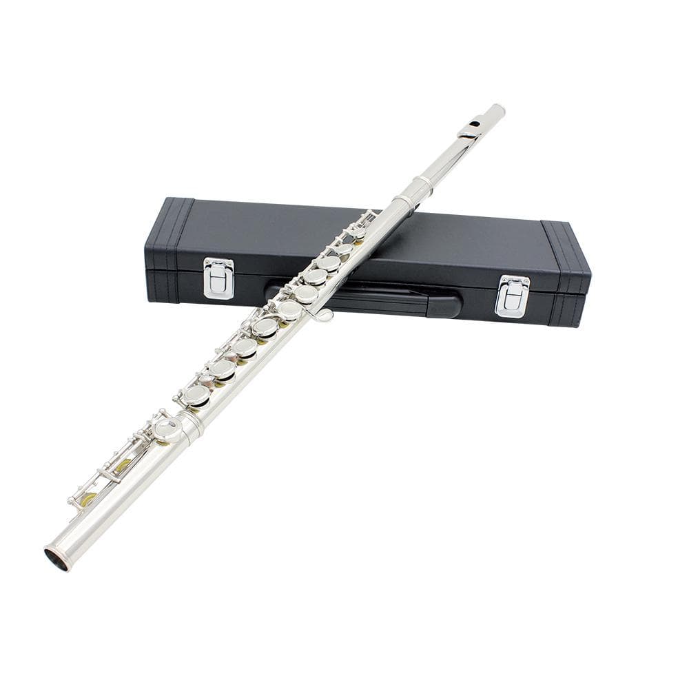 Western Concert Flute Cupronickel Nickel Plated 16 Holes C Key Woodwind Instrument with Cleaning silver